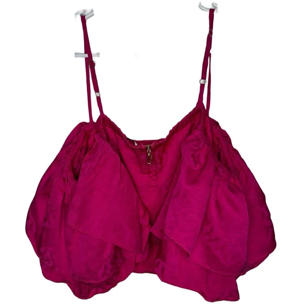 Sandro Hally Jacquard Ruffled Crop Top Pink Cold Shoulders Size 4 Small - Picture 3 of 7